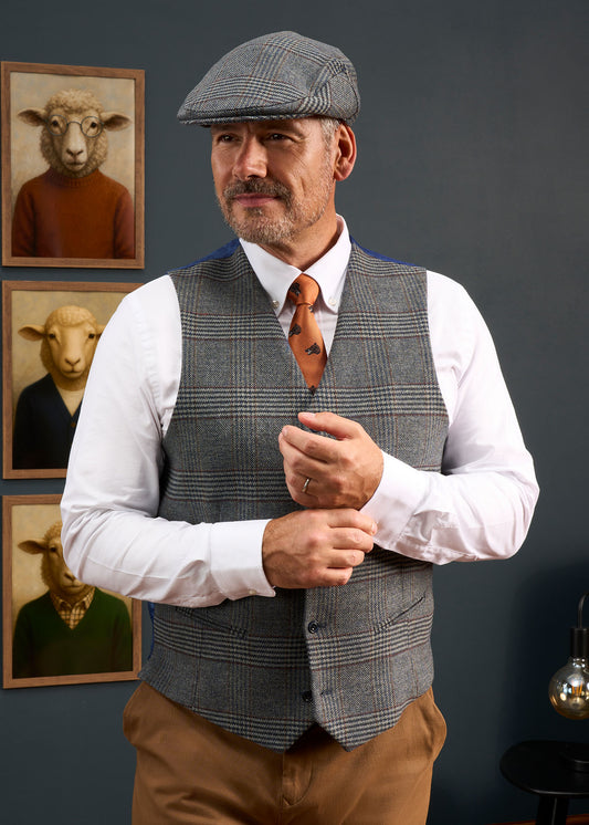 Surrey Men's Tweed Lined Country Waistcoat In Blue Check