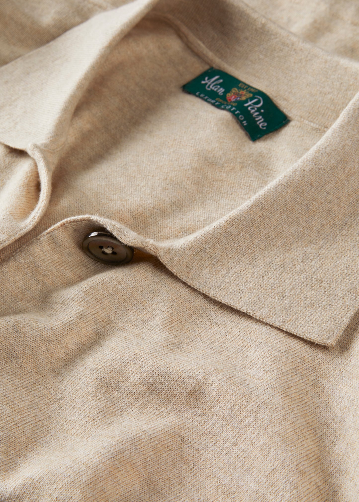 Ladies Cotton Cashmere Collared Cardigan in Beige