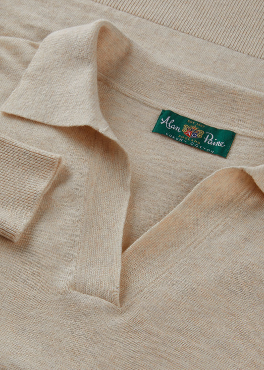 Ladies Cotton Cashmere Open Placket Jumper in Beige