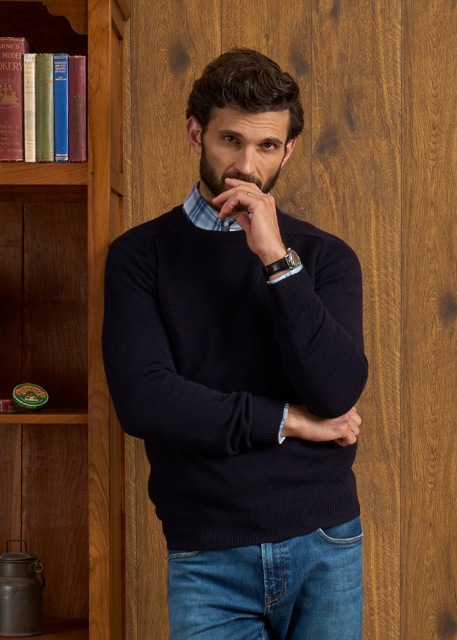 Lenzie Men's Lambswool Jumper In Navy Jumper