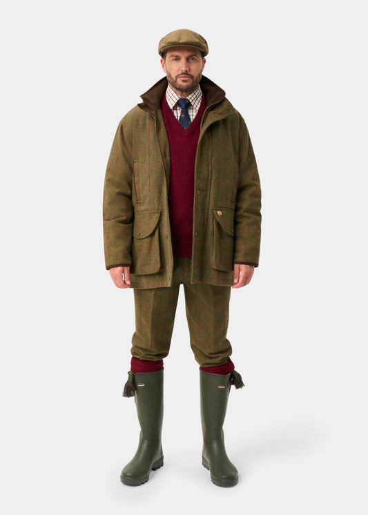 Combrook Men's Tweed Waterproof Shooting Field Coat in Sage - Shooting Fit