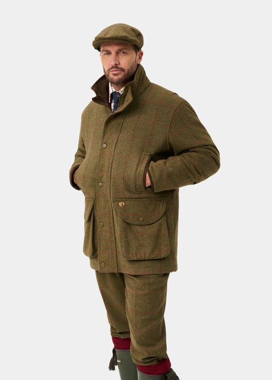 Combrook Men's Tweed Waterproof Shooting Field Coat in Sage - Shooting Fit