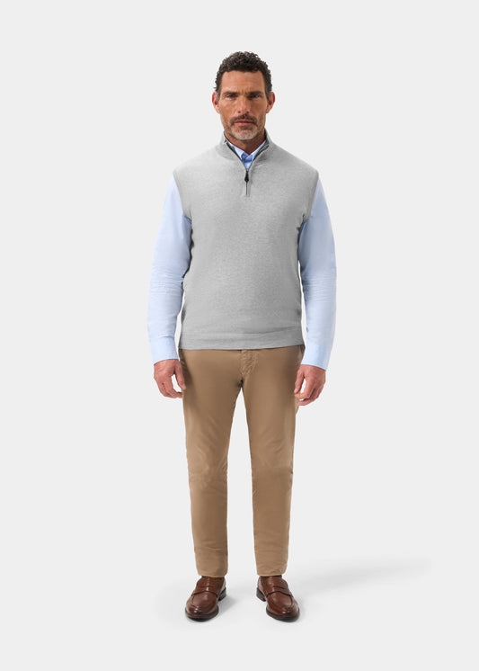 Men's Cotton Cashmere Quarter Zip Gilet in Light Grey