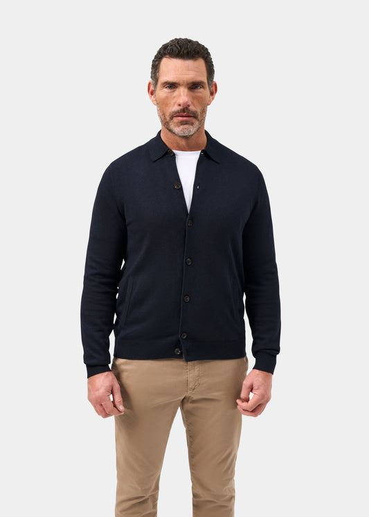 Men's Cotton Cashmere Collared Shirt in Navy