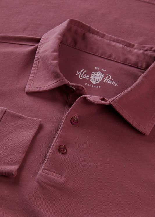 Mens Cotton Long Sleeve Polo Shirt in Red
