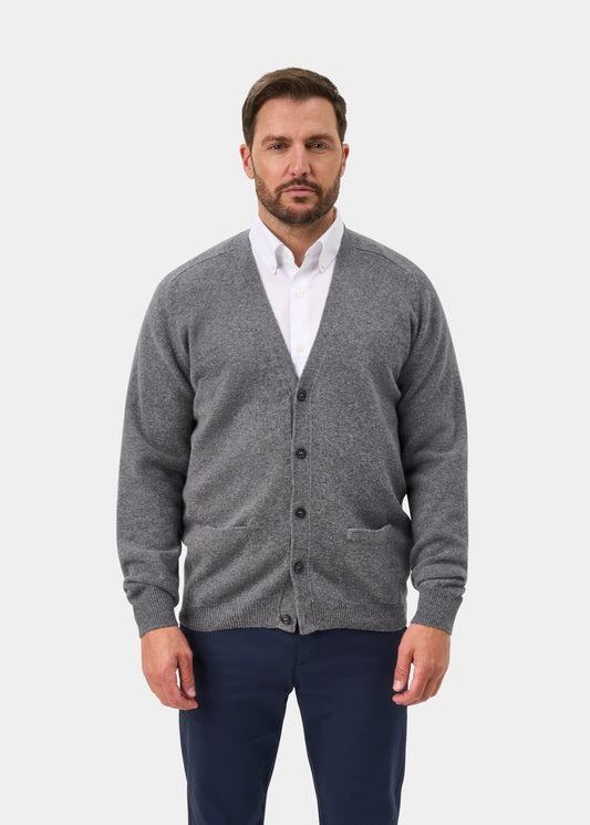 Cornwall Lambswool Vee Neck Cardigan In Grey Mix - Classic Fit