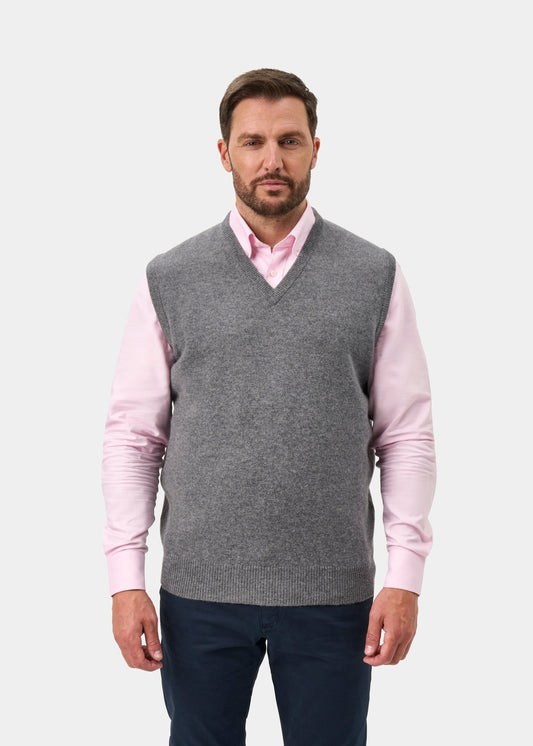 Norfolk Lambswool Vee Neck Slipover In Grey Mix - Classic Fit