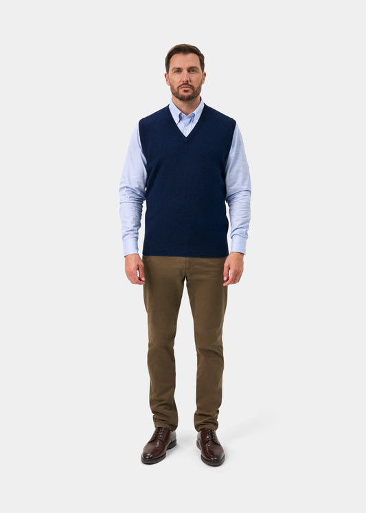Norfolk Men's Lambswool Slipover in Indigo - Classic Fit