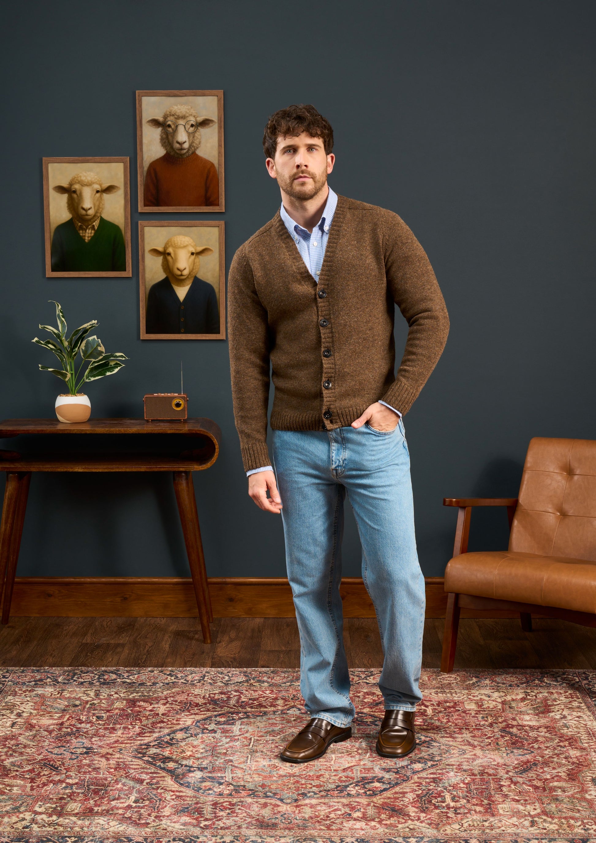 Mens-Shetland-Cardigan-Brown