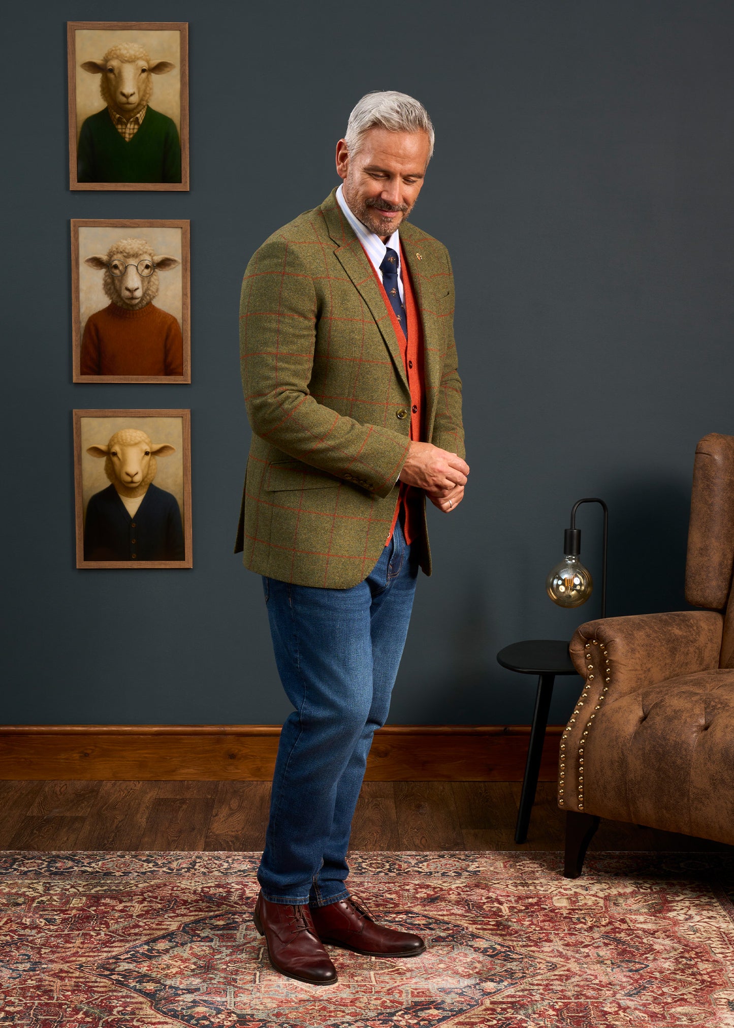Mens-Tweed-Blazer-Green-Red-Check-Combrook