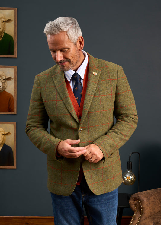 Mens-Tweed-Blazer-Green-Red-Check-Combrook