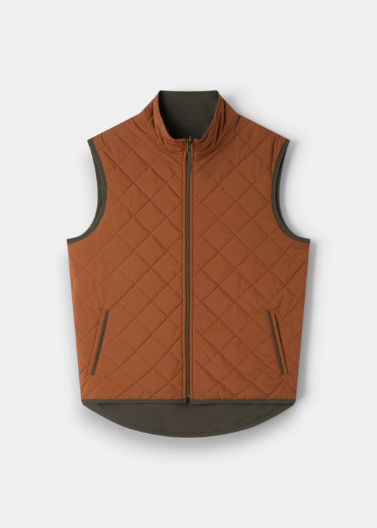 Alan Paine Swifthall reversible quilted gilet in cider orange with olive green trim and zip-up front
