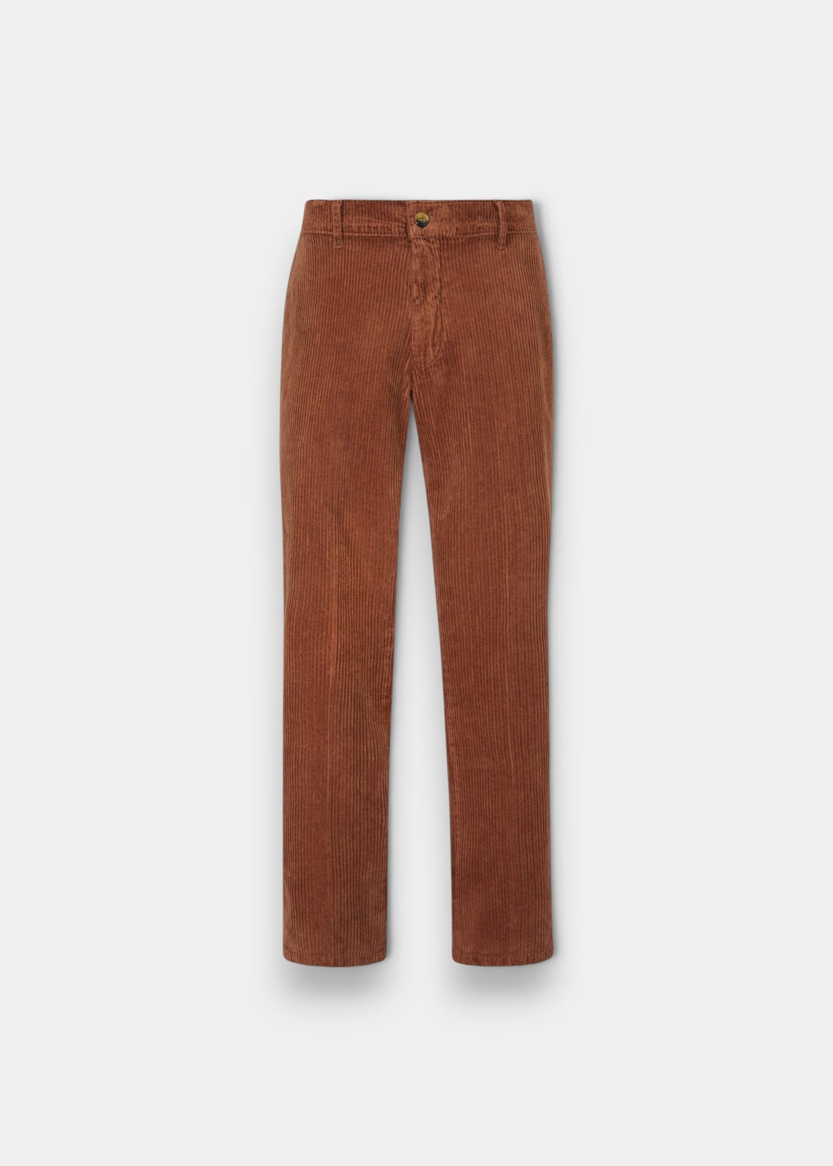 Alan Paine men's tobacco brown corduroy trousers with a button fly and side pockets in a classic straight leg fit.