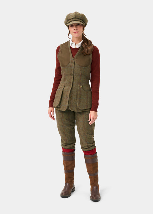Combrook Ladies Tweed Water Repellent Shooting Waistcoat in Laurel - Regular Fit