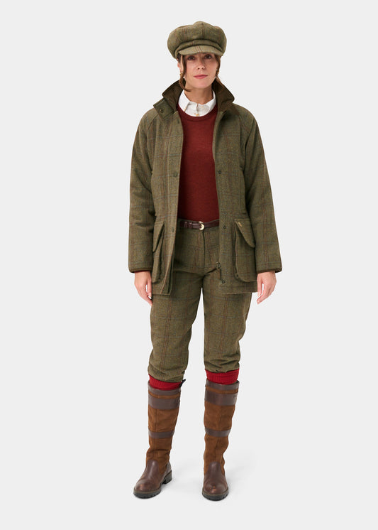 Combrook Ladies Tweed Waterproof Shooting Coat in Laurel - Shooting Fit