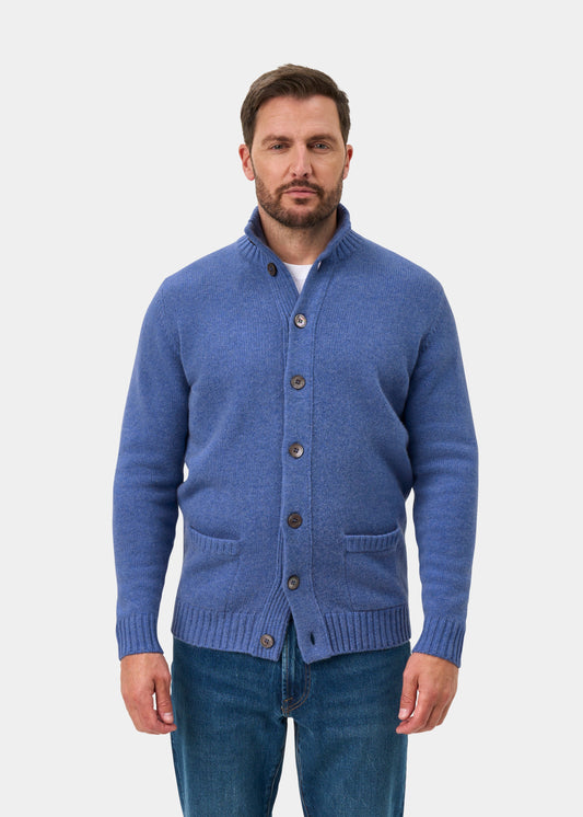 Landford Lambswool Buttoned Mock Neck Jumper In Blue Velvet - Regular Fit