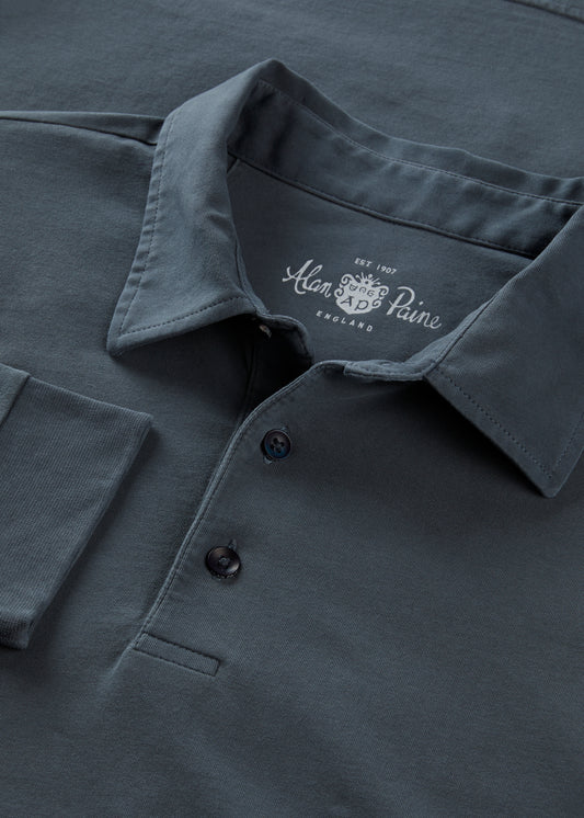 Mens Cotton Long Sleeve Polo Shirt in Navy