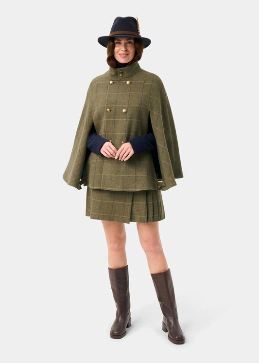 Surrey Ladies Tweed Water Repellent Cape in Lovat Blue - Regular Fit