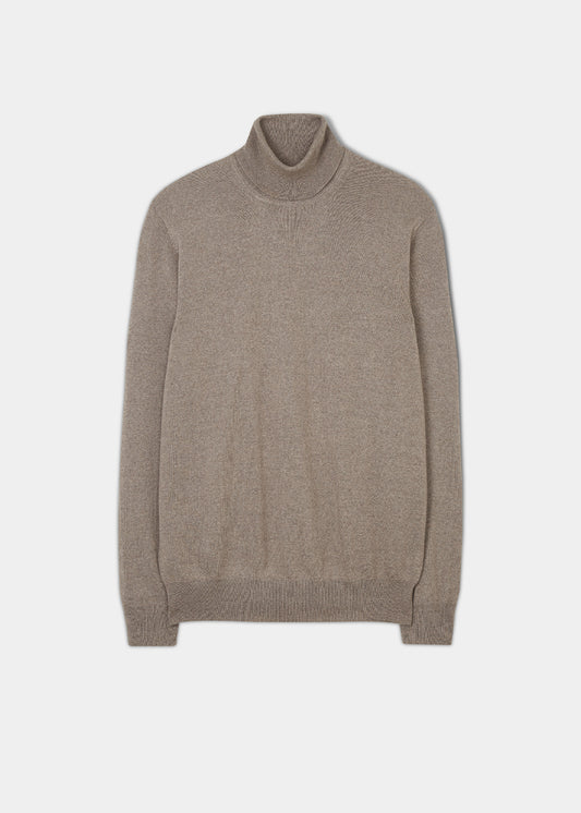 Men's Merino Wool Roll Neck Jumper in Mushroom