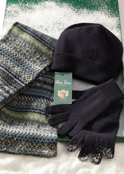 Tideswell Men's Knitted Wool Hat, Scarf and Glove Set In Navy