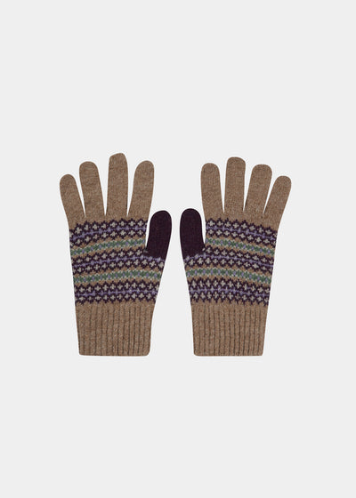 Imogen Ladies Knitted Wool Beret, Gloves and Scarf Set In Pecan
