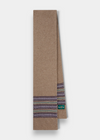 Imogen Ladies Knitted Wool Scarf in Pecan with purple and gray stripes, displayed flat on a white background.