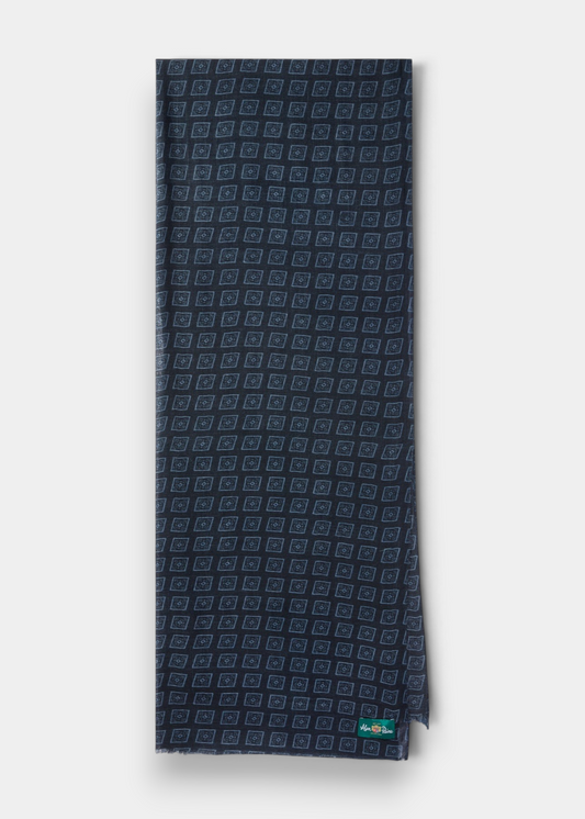 Dale Squares Scarf in Charcoal, neatly folded with a geometric design on a white background.