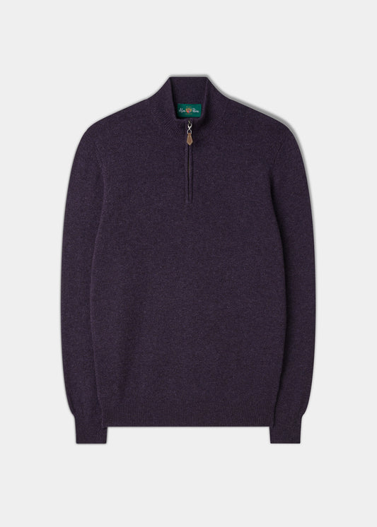 Men's Lambswool 1/4 Zip Jumper in Black Grape - Regular Fit