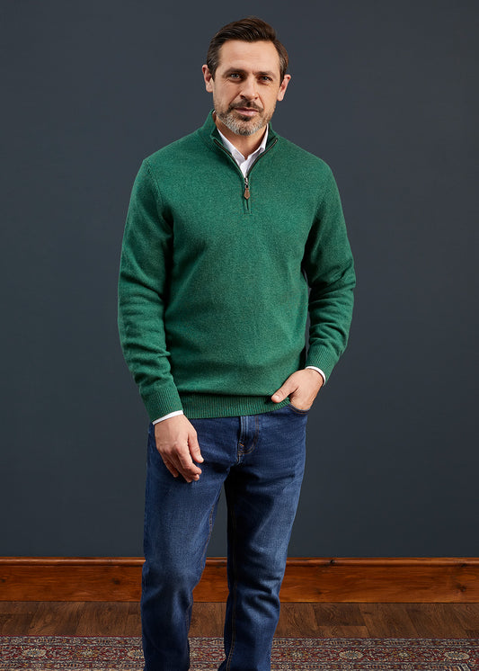 Men's Lambswool 1/4 Zip Jumper in Forest