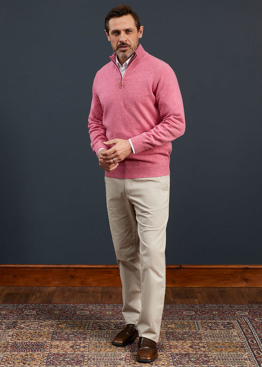 Men's Lambswool 1/4 Zip Jumper in Nougat 