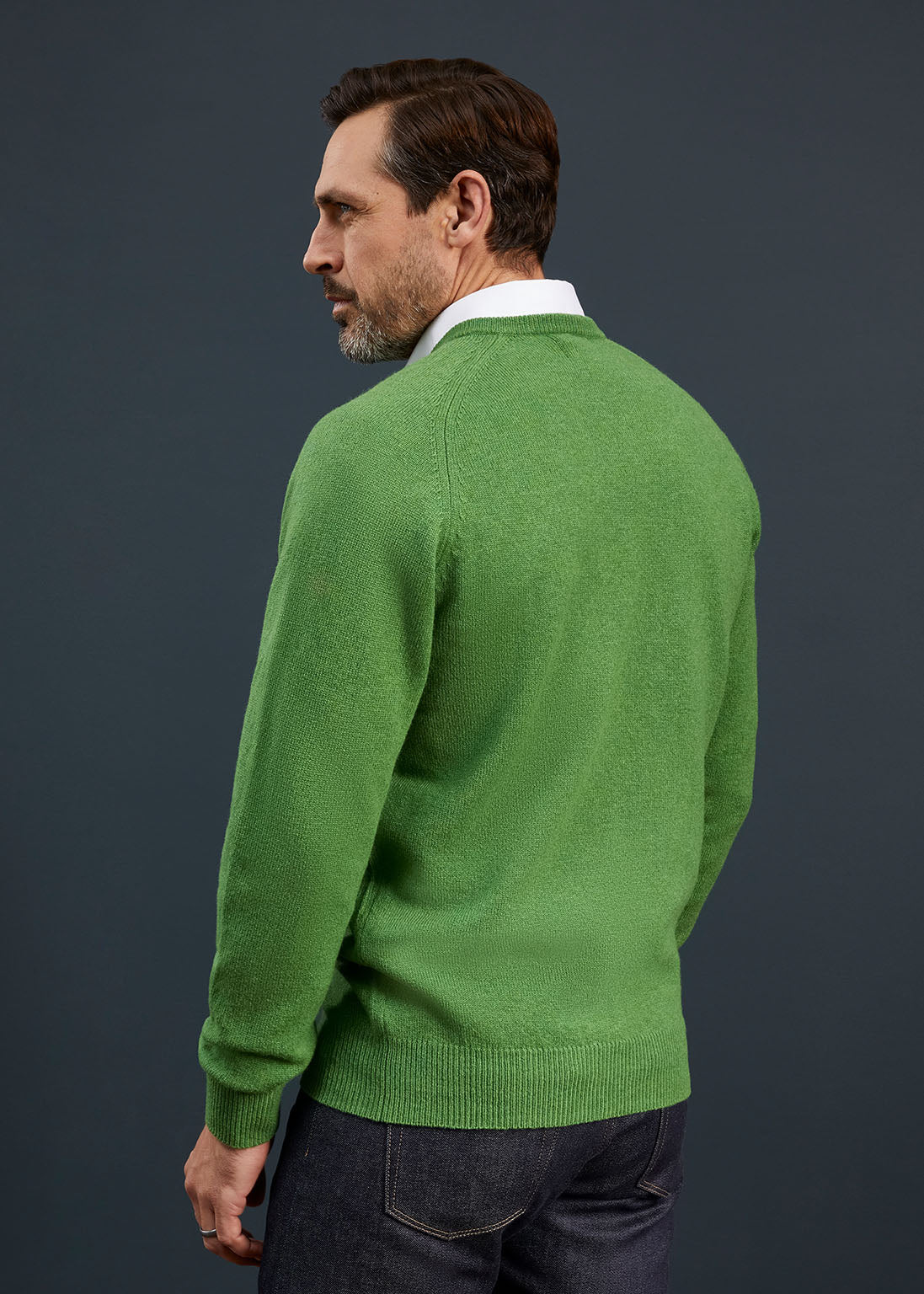 Men's Lambswool Vee Neck Jumper in Green