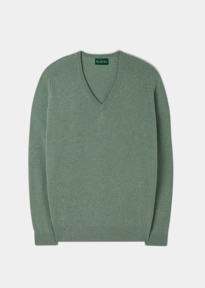 Men's Lambswool Vee Neck Jumper in Spearmint - Classic Fit