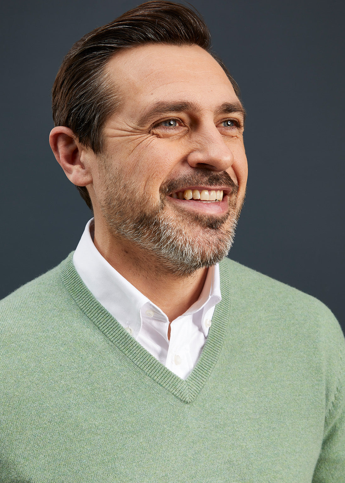 Men's Geelong Lambswool Vee Neck Jumper in Sage