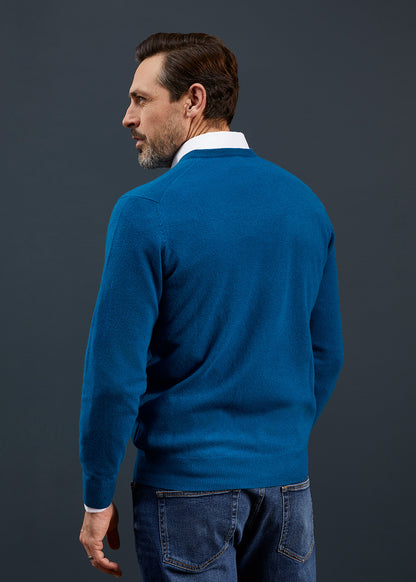 Men's Geelong Lambswool Vee Neck Jumper in Teal