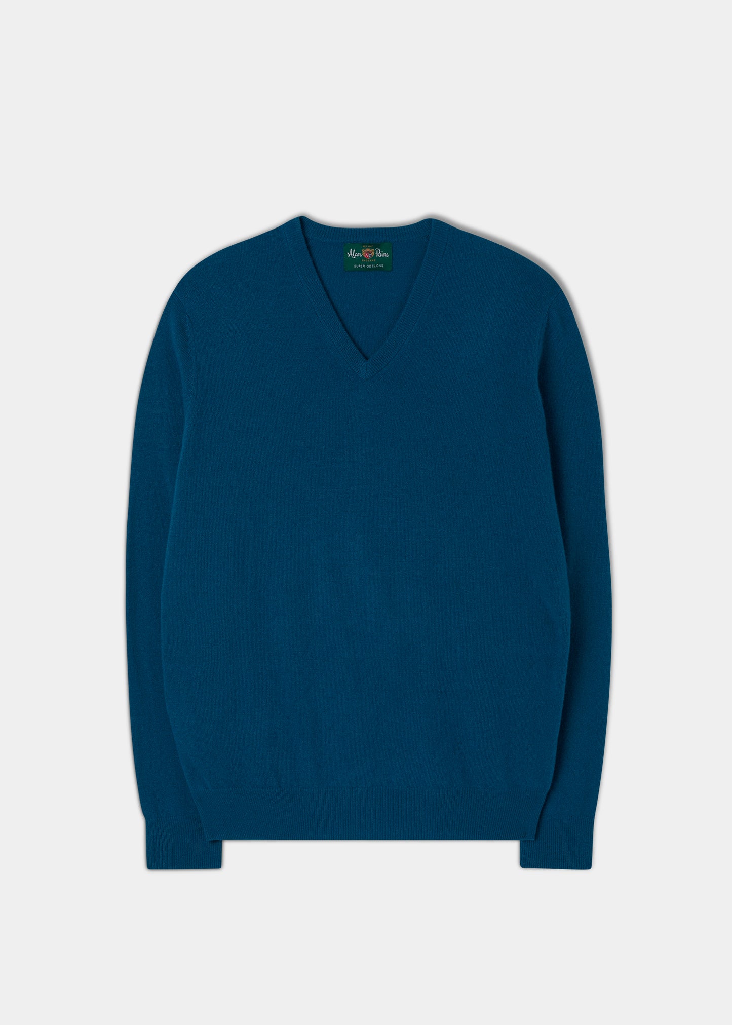 Men's Geelong Lambswool Vee Neck Jumper in Teal