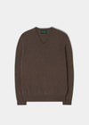 Men's Geelong Lambswool Vee Neck Jumper in Tobacco