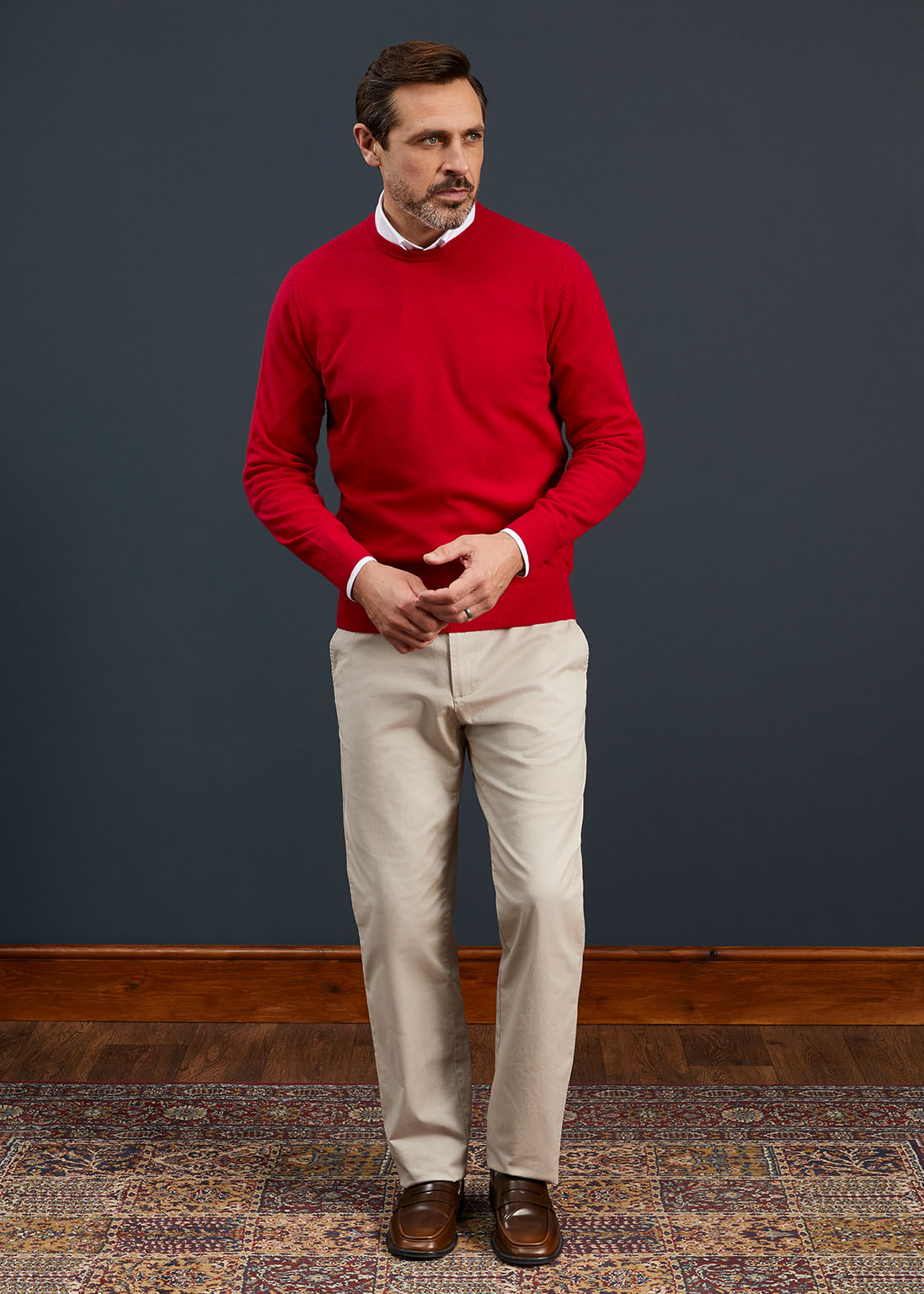 Men's Geelong Lambswool Crew Neck Jumper In Raspberry