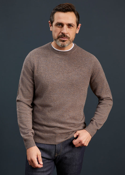 Men's Geelong Lambswool Crew Neck Jumper In Tobacco