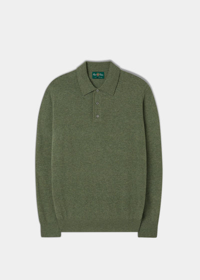 Men's Geelong Lambswool Long Sleeve Polo Shirt in Grass