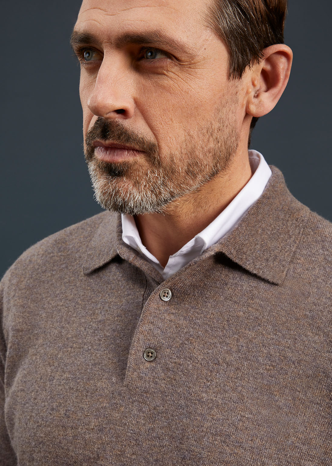 Men's Geelong Lambswool Long Sleeve Polo Shirt in Tobacco