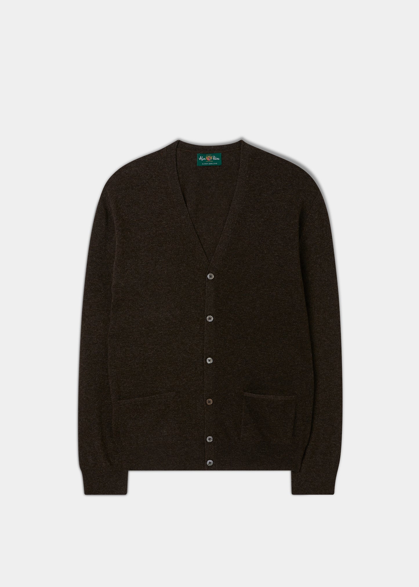 Men's Geelong Lambswool Cardigan in Chocolate