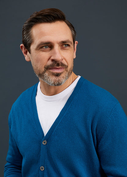 Men's Geelong Lambswool Cardigan in Teal
