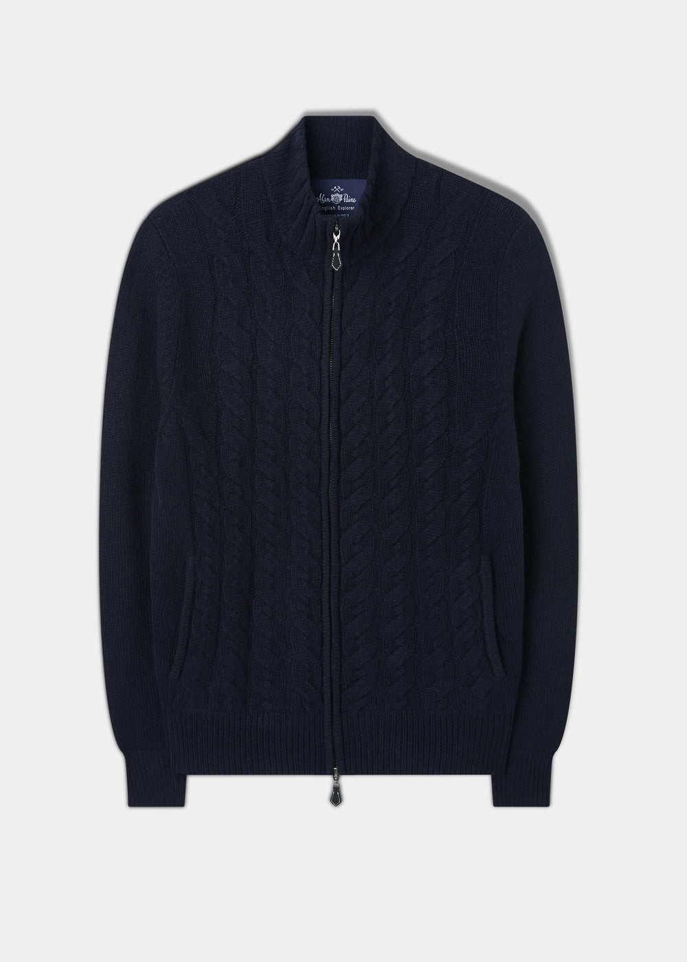 Aberfoyle Men's Lambswool Cable Front Zip Mock Neck In Navy