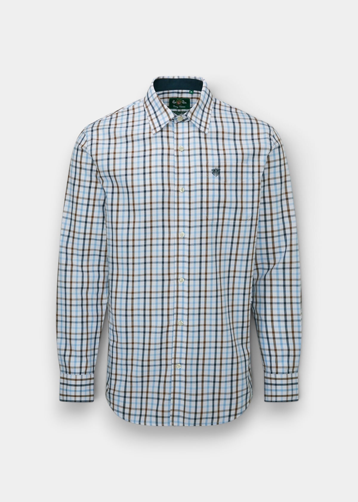 Regular fit Aylesbury Cotton Country Check Shirt for men in blue plaid with long sleeves and button-up front.