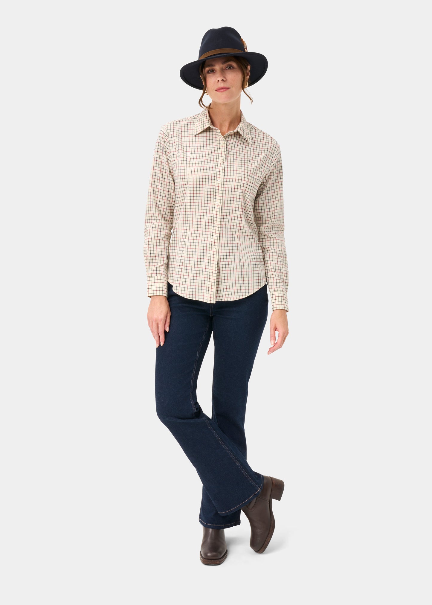Bromford Ladies Cotton Shirt In Red Check - Regular Fit