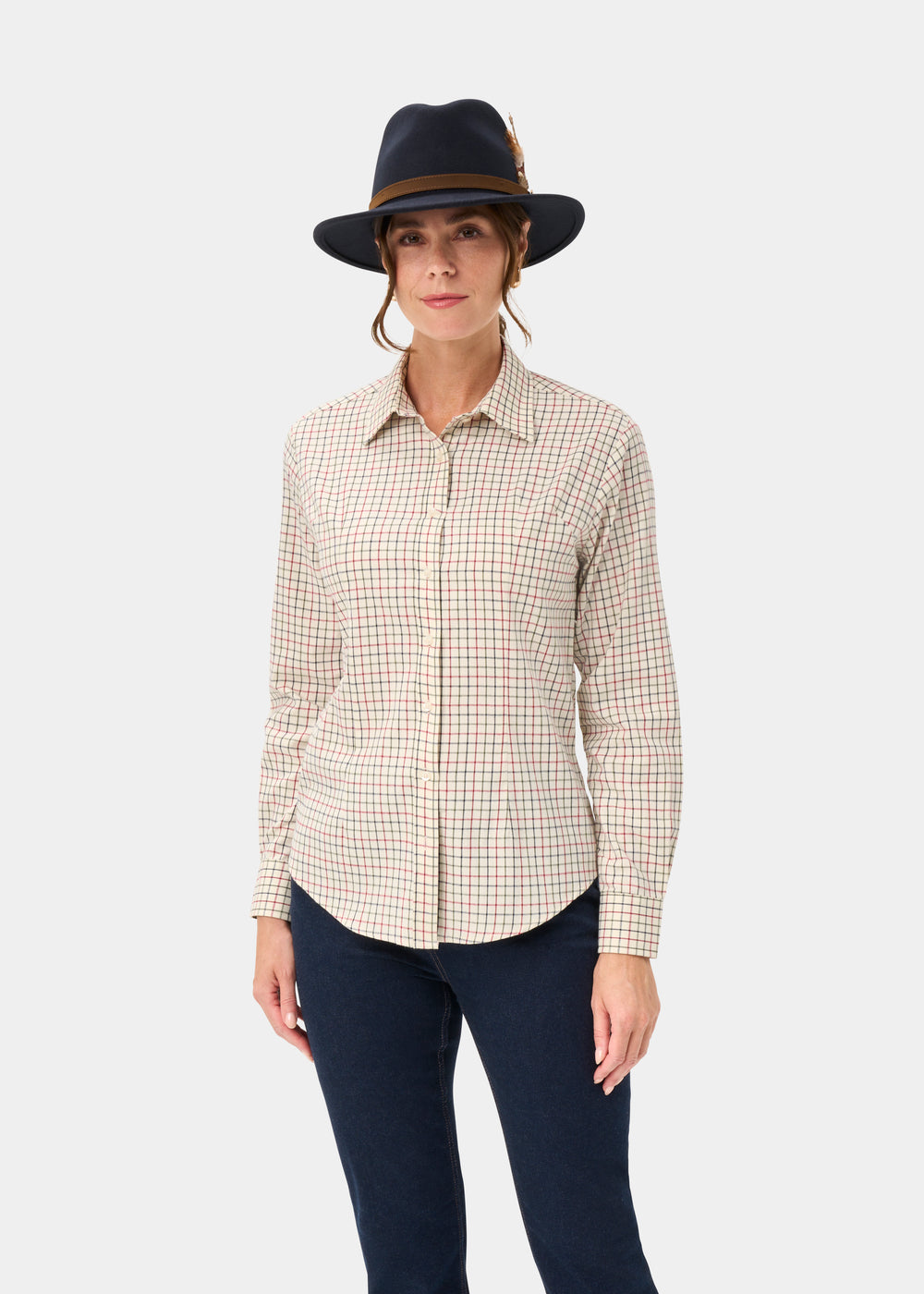 Bromford Ladies Cotton Shirt In Red Check - Regular Fit