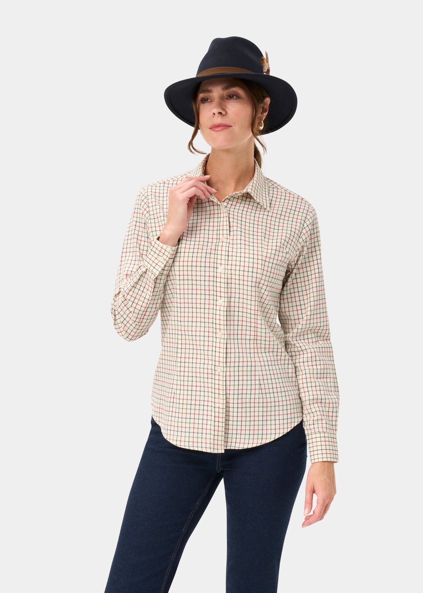 Bromford Ladies Cotton Shirt In Red Check - Regular Fit