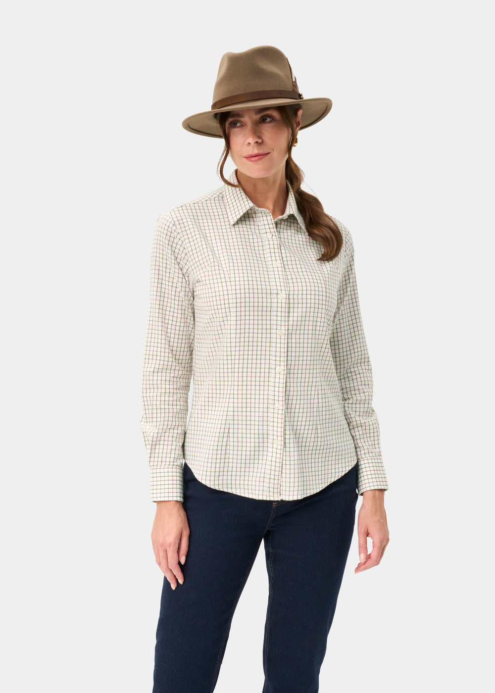 Bromford Ladies Cotton Shirt In Olive Check - Regular Fit