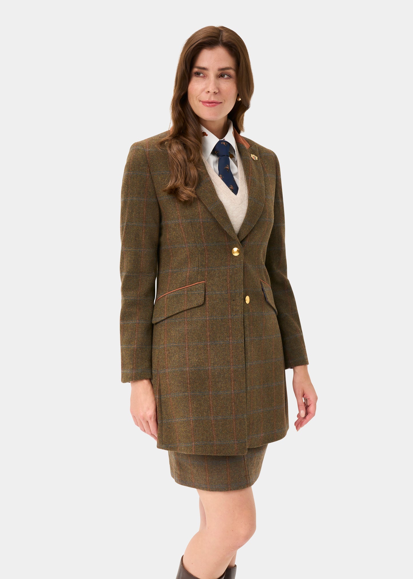 Combrook Ladies Tweed Water Repellent Mid-Thigh Coat in Willow  -  Regular Fit