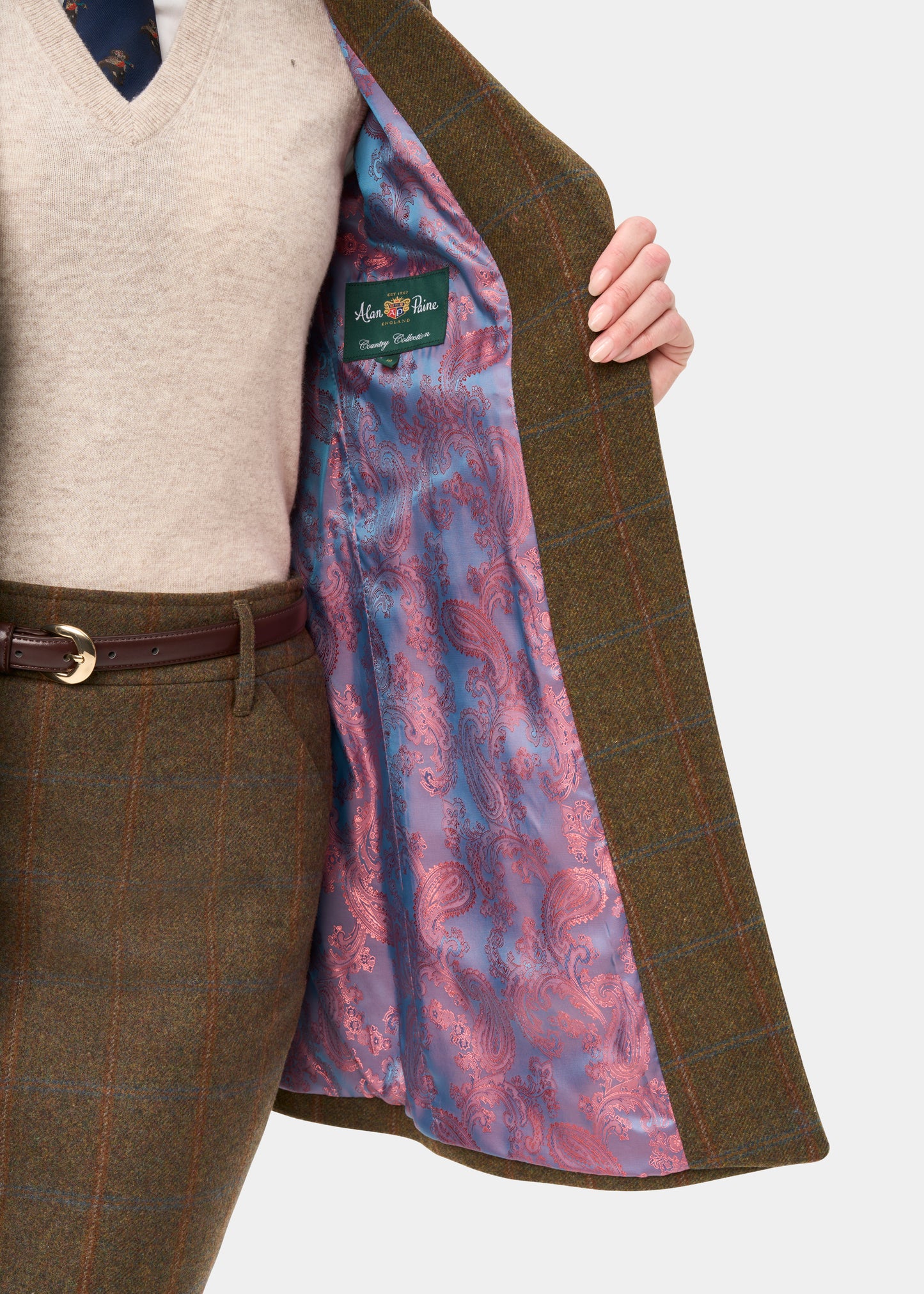 Combrook Ladies Tweed Water Repellent Mid-Thigh Coat in Willow  -  Regular Fit